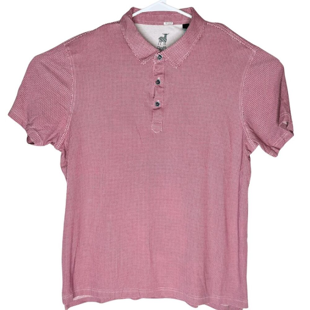 Raffi Men's Geometric Print Collared Short Sleeve Polo Shirt Red Blue Size‎ XL